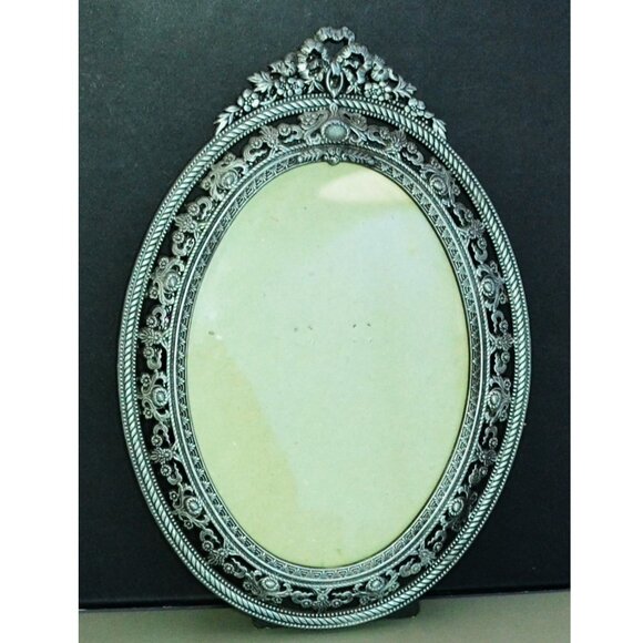 Vintage Ornate Metal Frame Pair Taiwan 1980s Hollywood Regency With Glass Decor - Picture 2 of 5